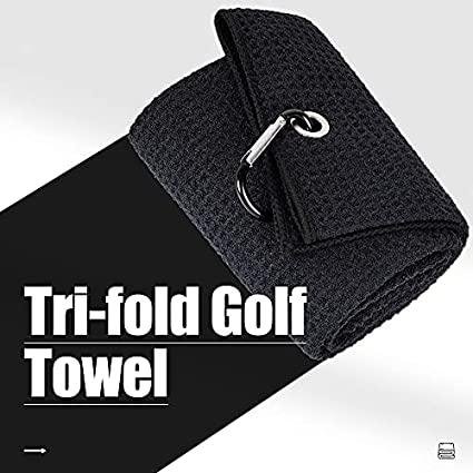 Mile High Life tri-fold premium microfiber waffle golf towel with carabiner — view 2