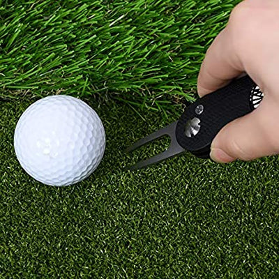 Mile High Life | Switchblade Golf Divot Repair Tool | 420 Stainless Steel Blade | G10 Fiber Glass Handle | Magnetic Golf Ball Marker | Pop-up Button Foldable Pitch Mark Repair Tool