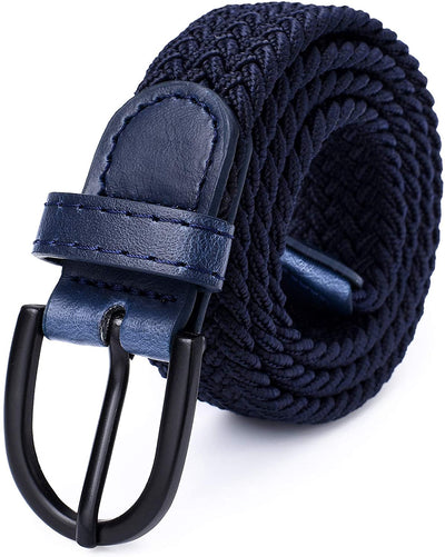 Young Boys Girls | Braided Stretch Elastic Belt | Pin Prong Buckle | Loop End Tip | 1" width | 5 Sizes 5 Colors