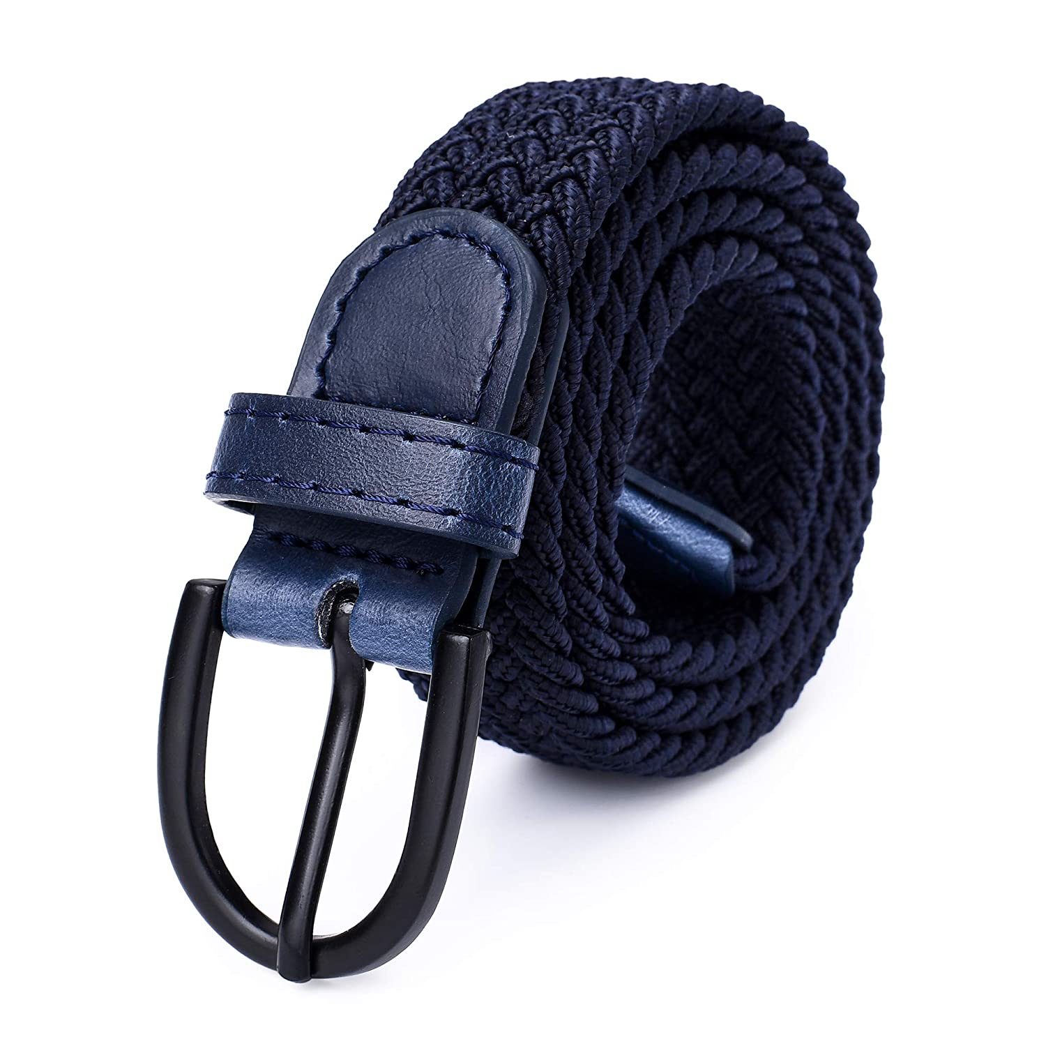 Young Boys Girls | Braided Stretch Elastic Belt | Pin Prong Buckle | Loop End Tip | 1" width | 5 Sizes 5 Colors