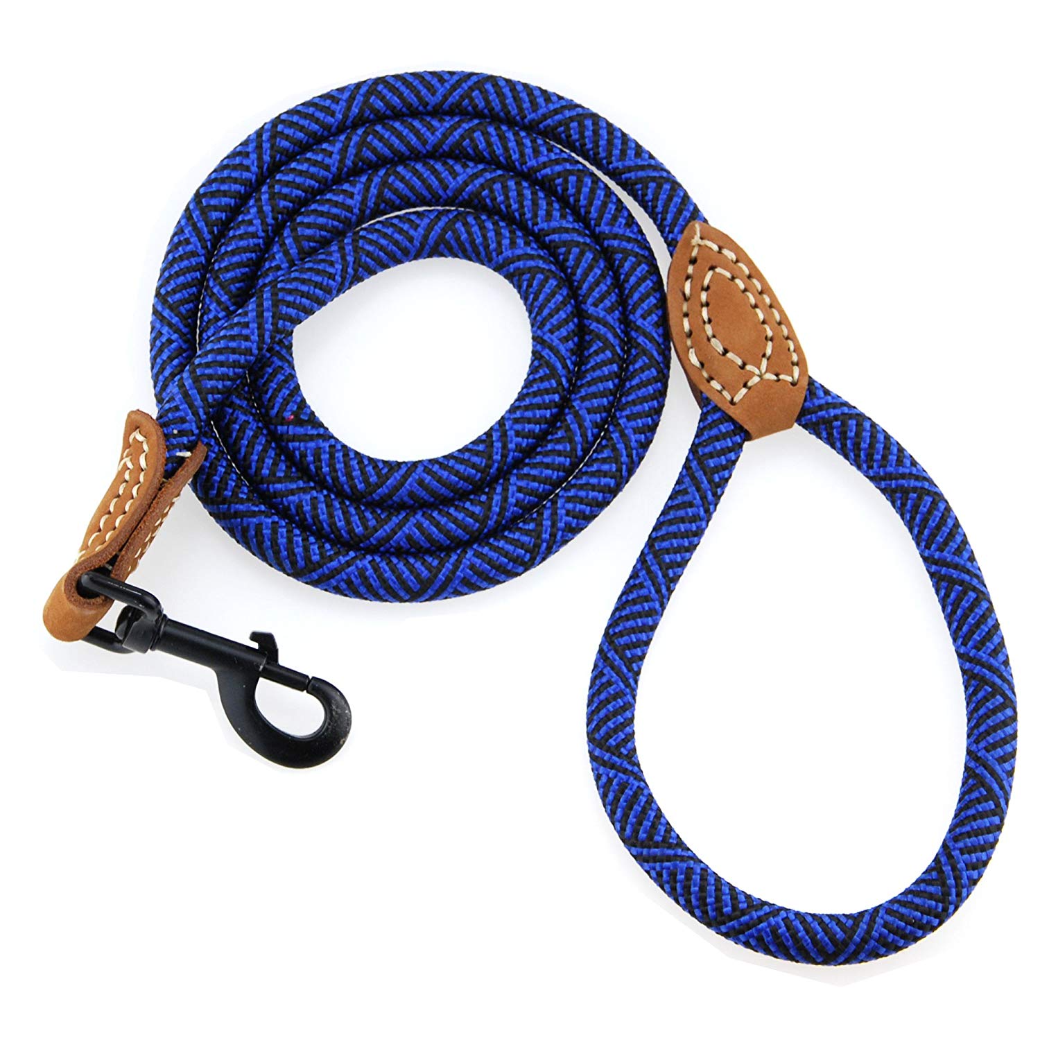 Dog Rope Leash with Metal Sturdy Clasp and Leather Top