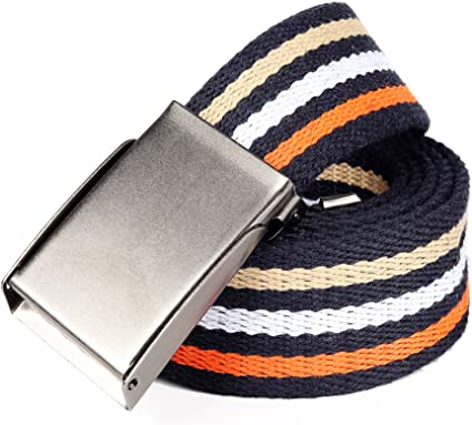 Mile High Life canvas web belt with flip-top matte silver nickel buckle — view 6