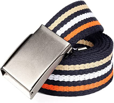 Mile High Life canvas web belt with flip-top matte silver nickel buckle — view 6