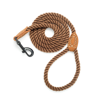 Mile High Life short braided cotton rope dog leash with leather tip, main product photo