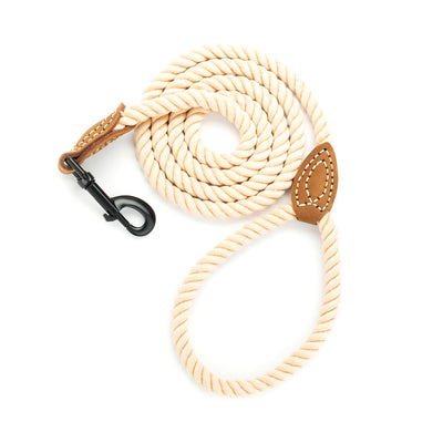 Mile High Life short braided cotton rope dog leash with leather tip — view 2