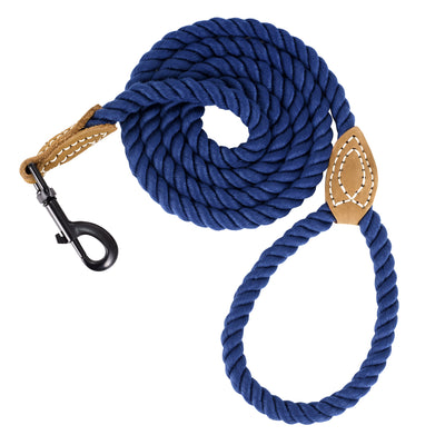 Mile High Life short braided cotton rope dog leash with leather tip — view 3