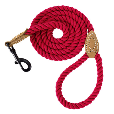 Mile High Life short braided cotton rope dog leash with leather tip — view 6
