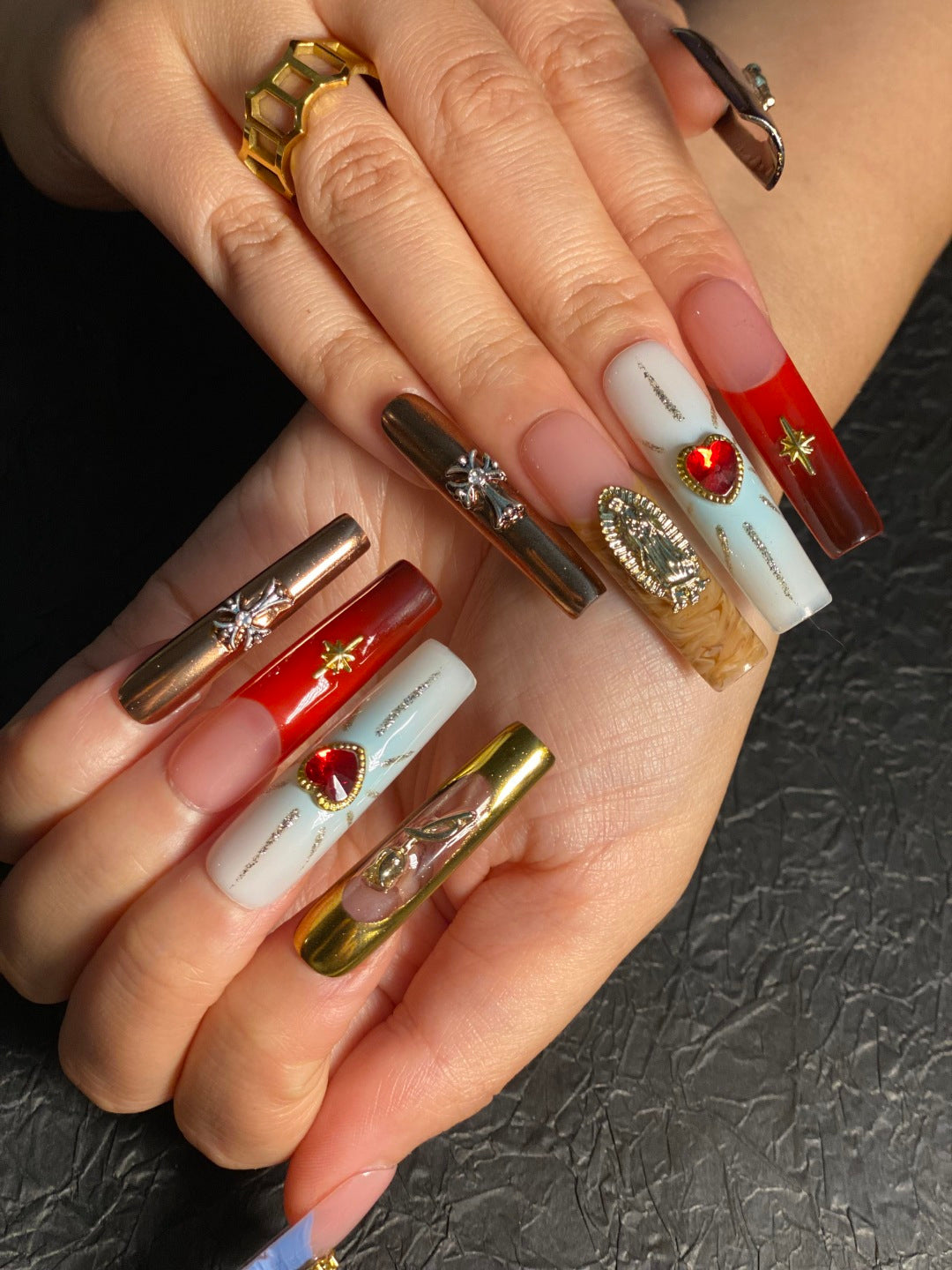 45mm Extra-Long Press-On Nails — Style C02, Hand-Pressed Luxury, 10pc Set