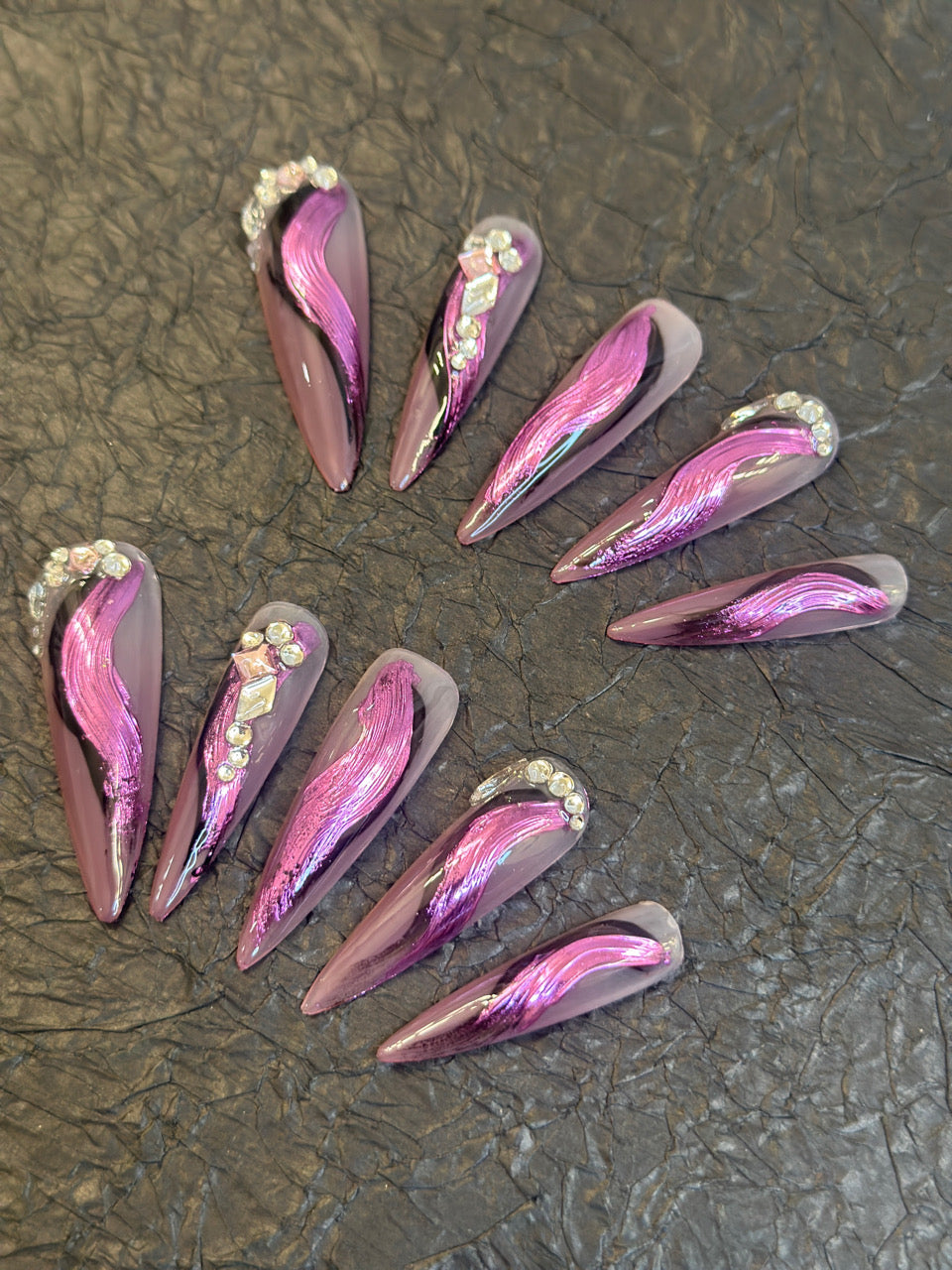 45mm Extra-Long Press-On Nails — Style S248, Hand-Pressed Luxury, 10pc Set
