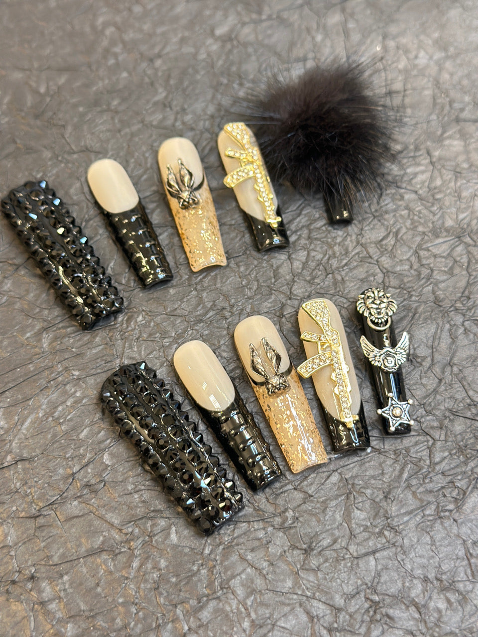 45mm Extra-Long Press-On Nails — Style S212, Hand-Pressed Luxury, 10pc Set