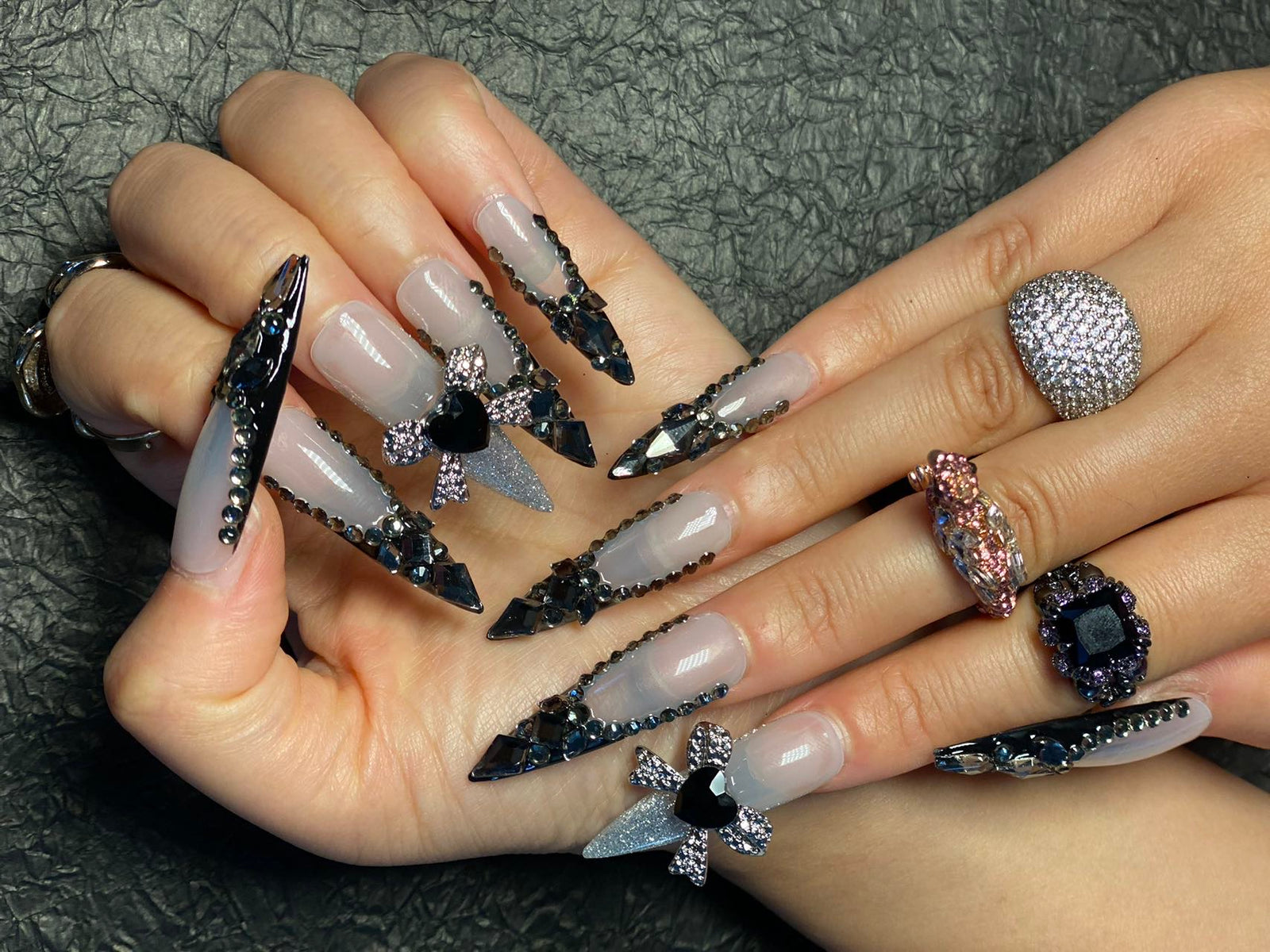 45mm Extra-Long Nail Stickers — Style CR149, No-Glue Handmade, 10pc Set