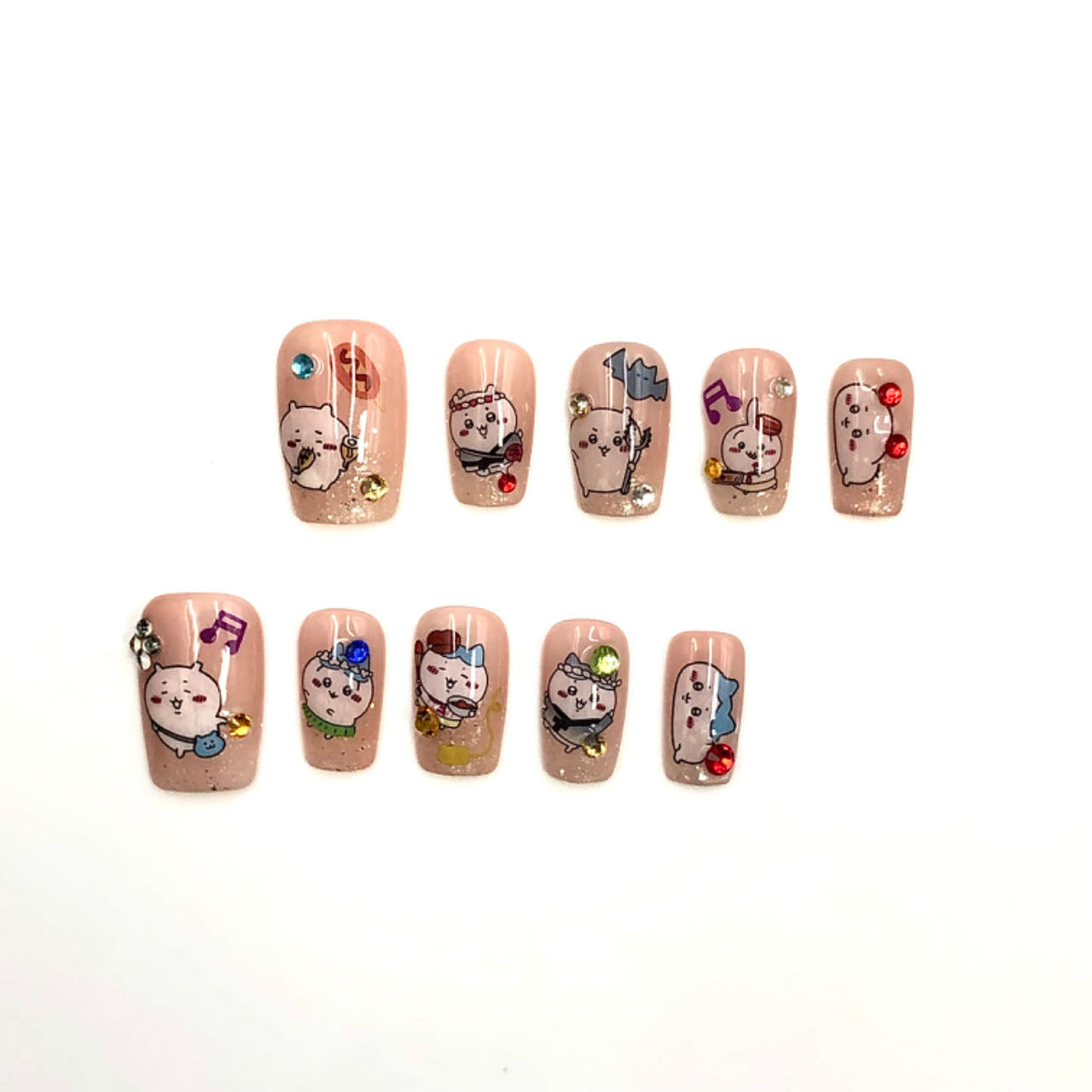 Short Press-On Nail Stickers — Style CR104, No-Glue Handmade, 10pc Set