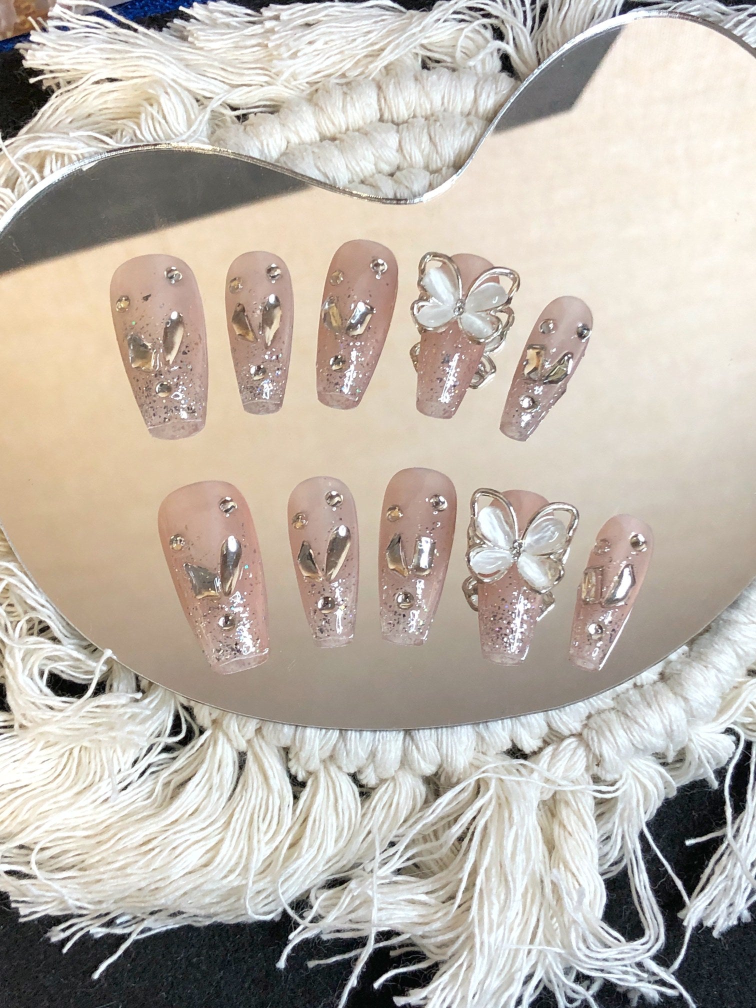 Press-on nails A073 (Translucent 3D Butterfly) S