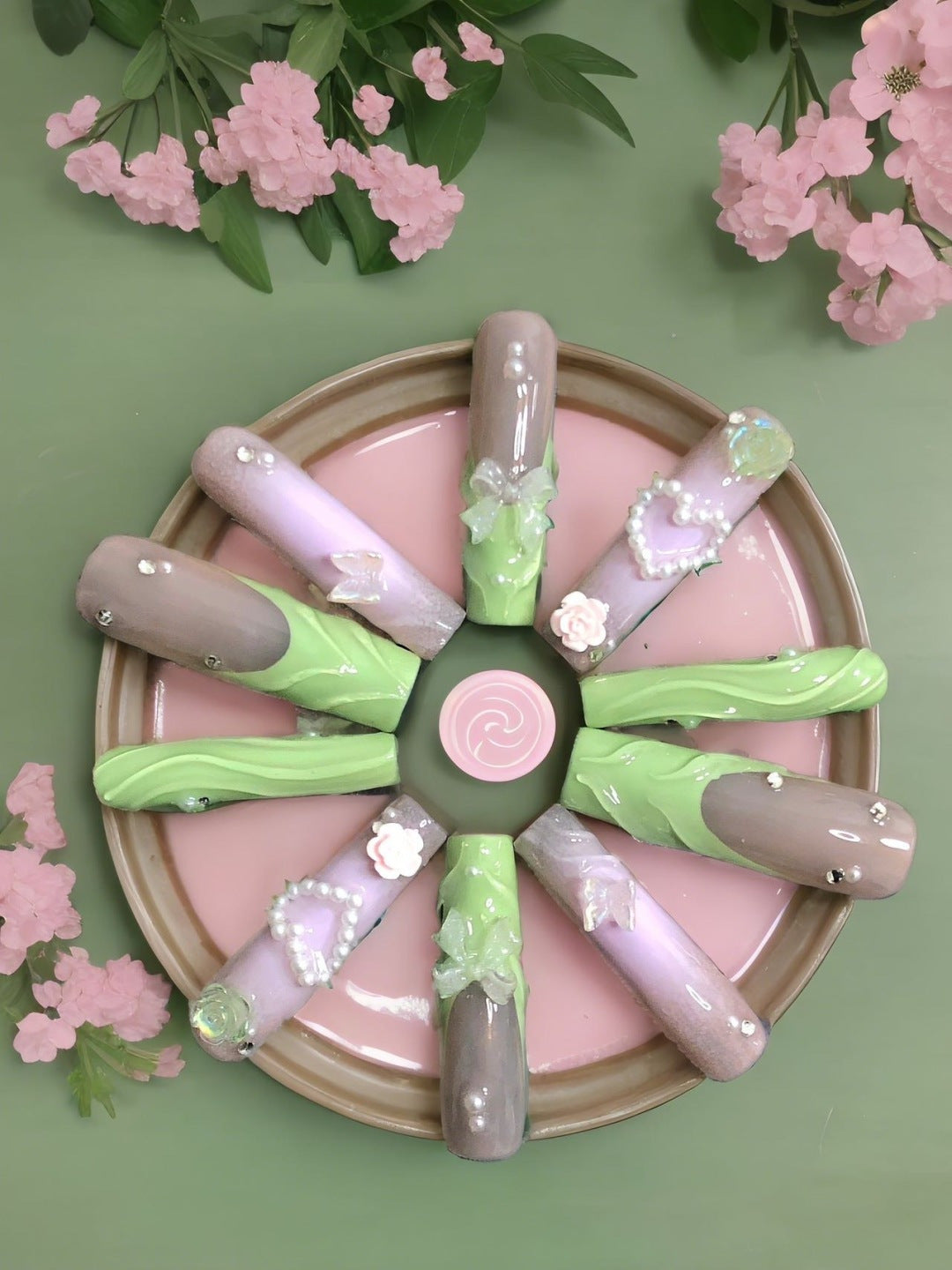 45mm Extra-Long Press-On Nails — Style B93, Hand-Pressed Luxury, 10pc Set