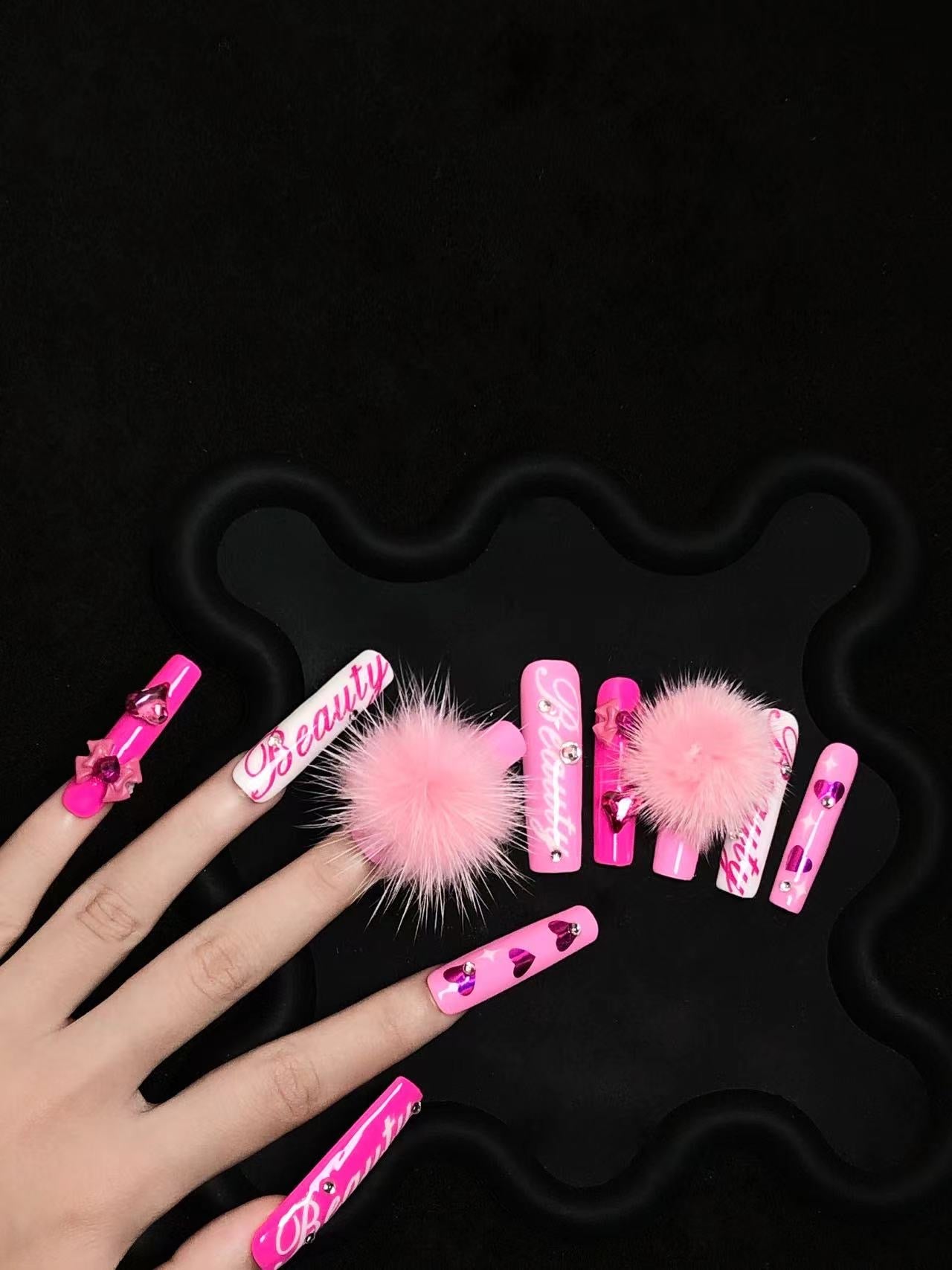 45mm Extra-Long Press-On Nails — Style A056, Hand-Pressed Luxury, 10pc Set