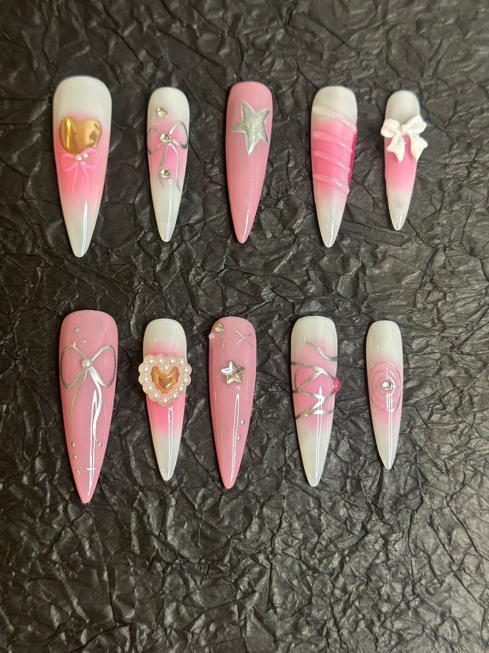 45mm Extra-Long Nail Stickers — Style B79, No-Glue Handmade, 10pc Set