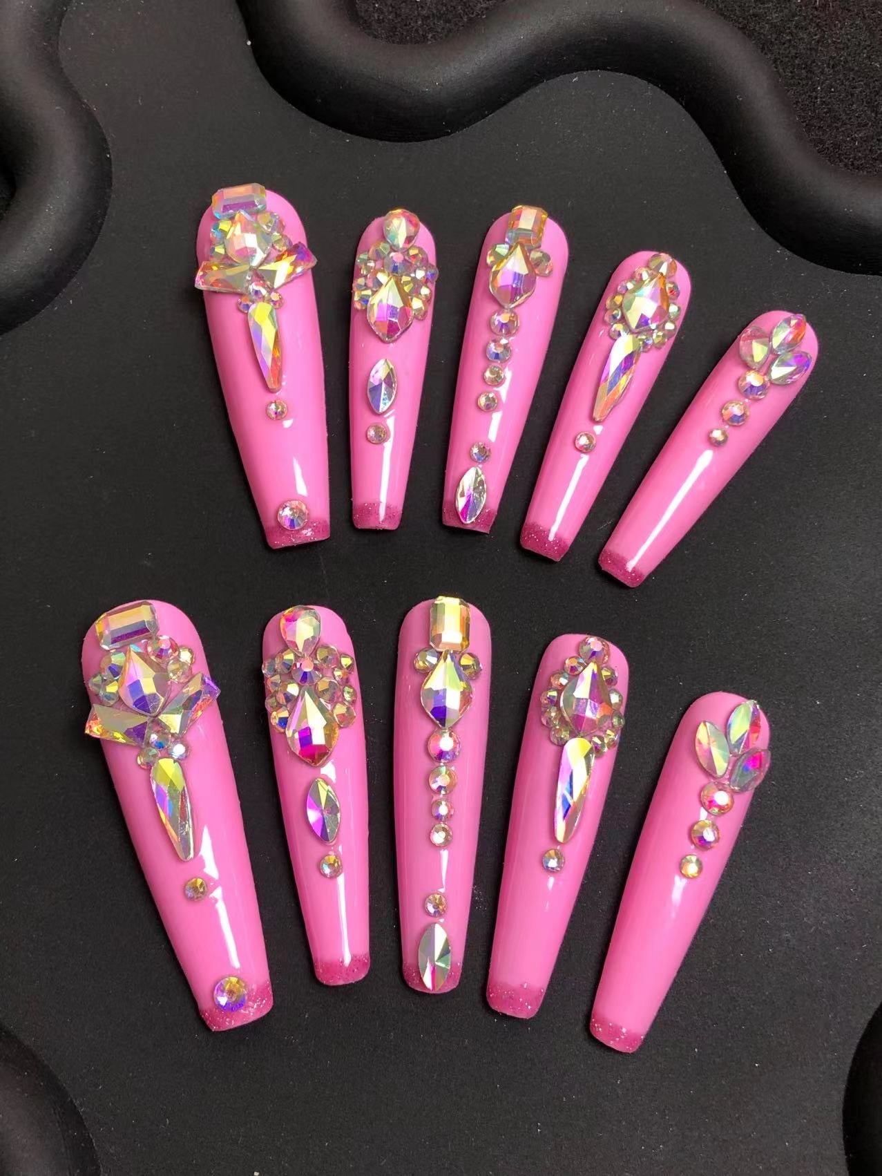 Press-on nails S139 (nude pink gemstone) – gallery 5