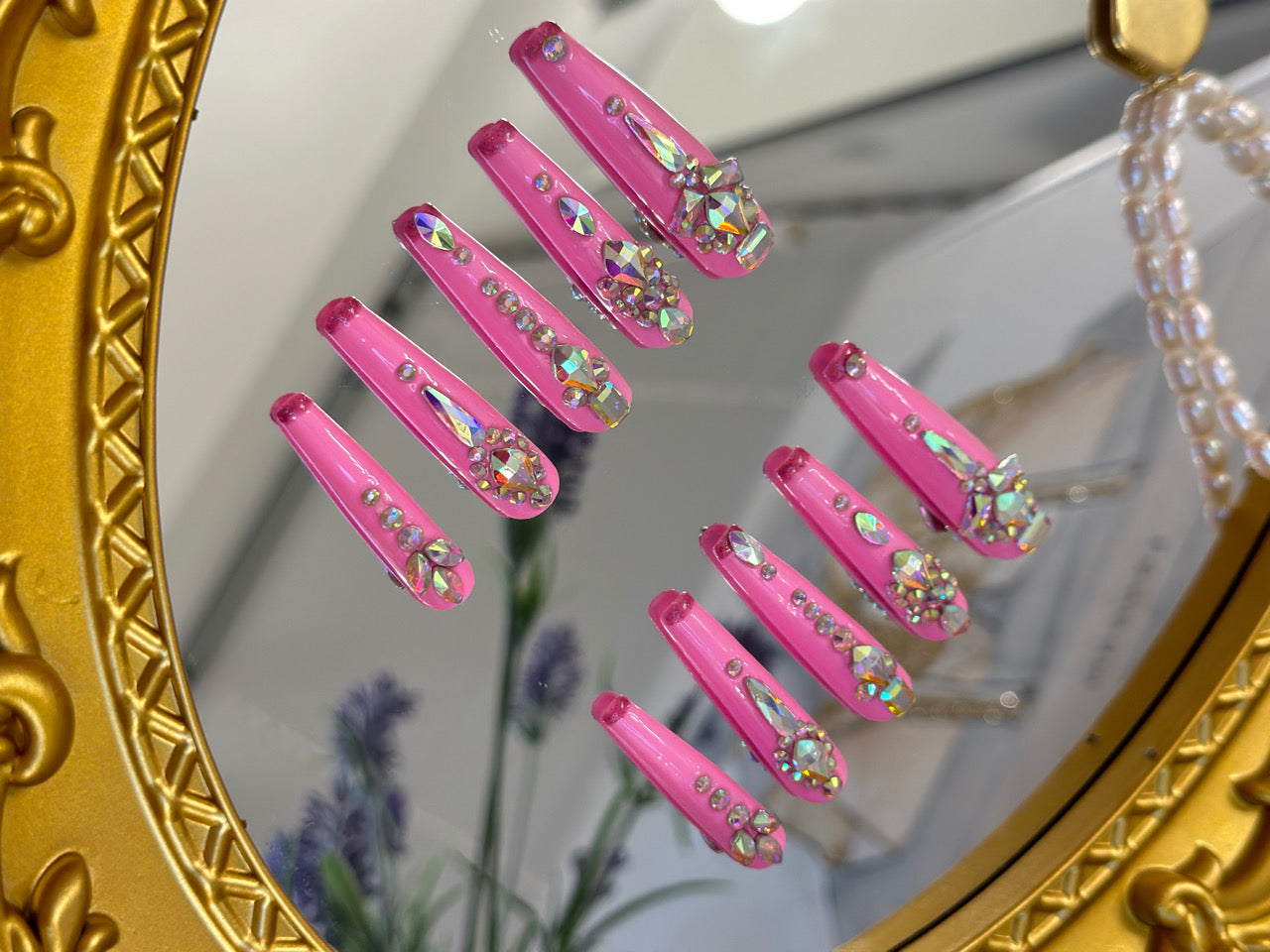 Press-on nails S139 (nude pink gemstone) – gallery 6