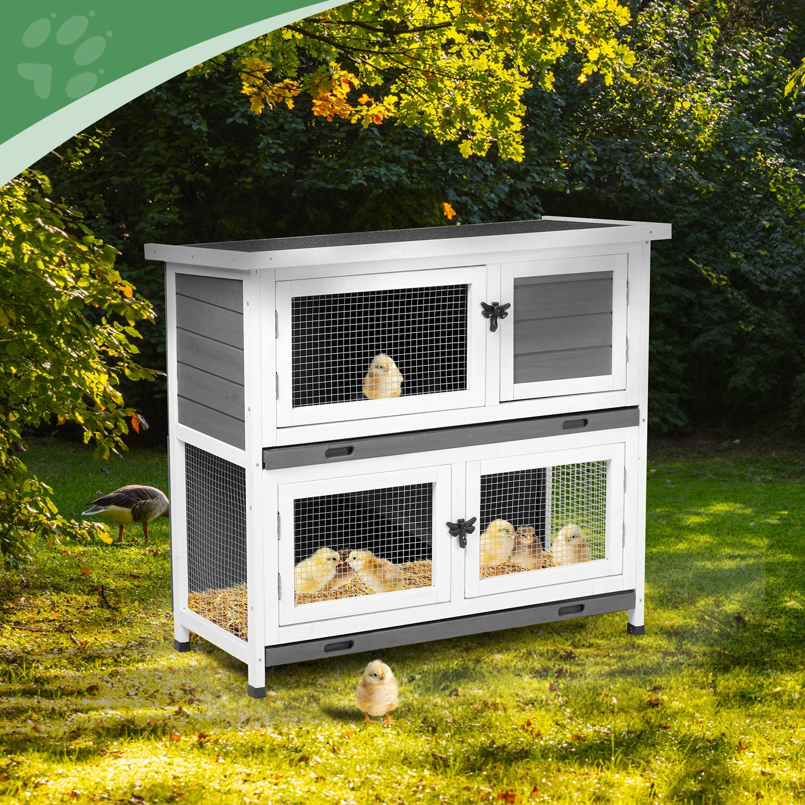 Mile High Life 2-story cedar chicken and rabbit hutch with pull-out tray — view 4