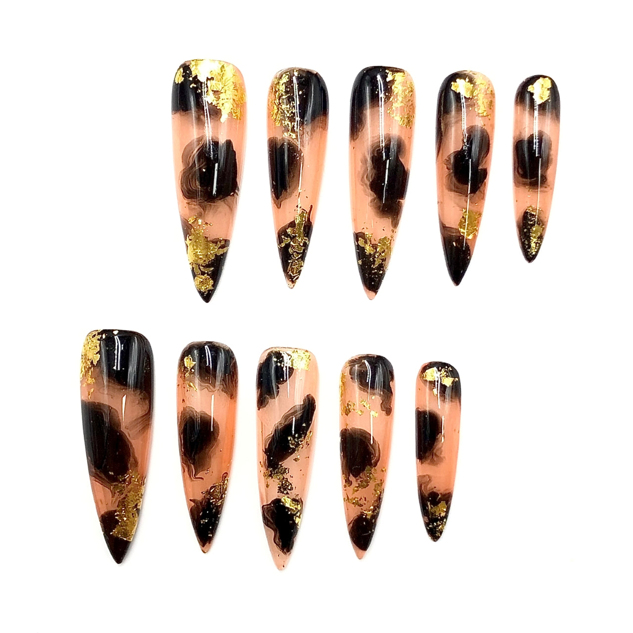 45mm Extra-Long Press-On Nails — Style CR204, Hand-Pressed Luxury, 10pc Set