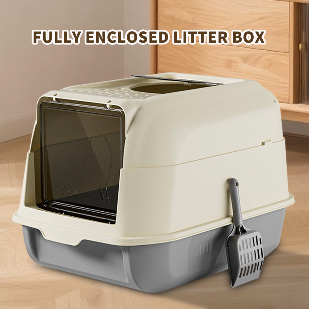 Double Door Cat Litter Box — Grey | Enclosed Hooded Litter Pan – gallery 6