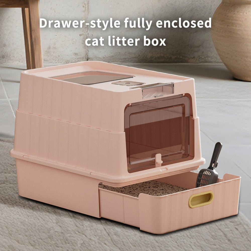 Drawer Type Cat Litter Box | Pull-Out Tray Litter Pan – pink