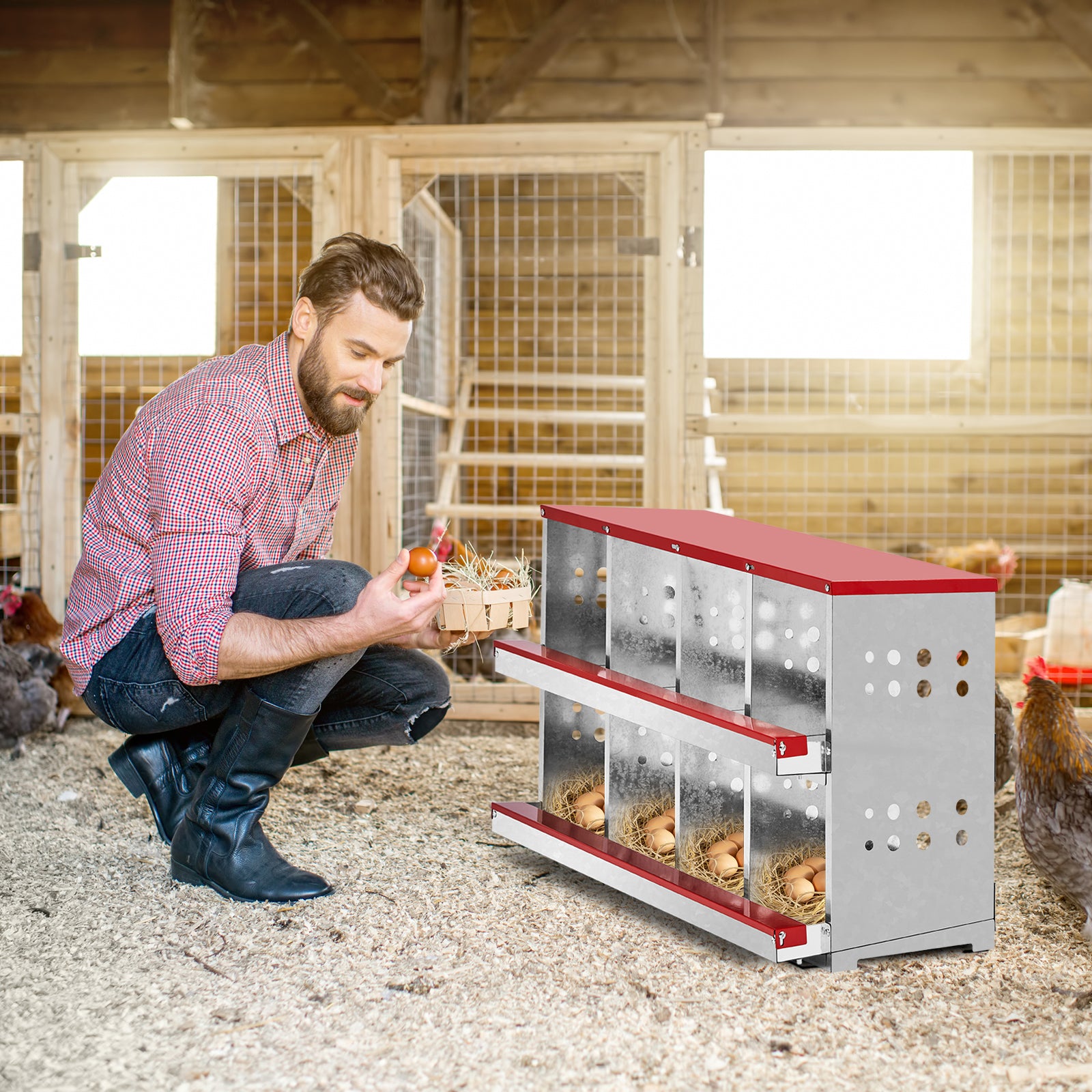 Mile High Life 8-compartment iron chicken nesting box with sloping roof — view 3