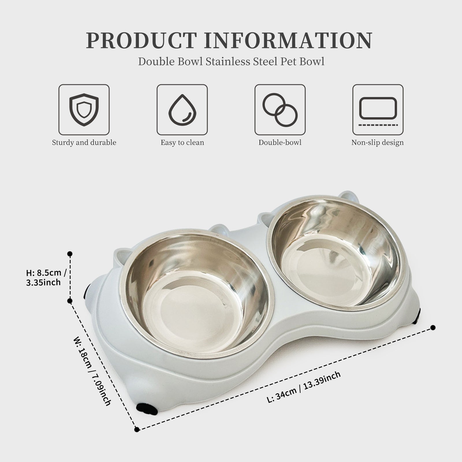 Macaron Stainless Steel Pet Bowl (4 Colors) | Anti-Slip Cat & Dog Bowl – Grey