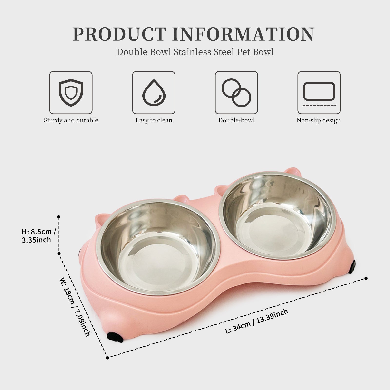 Macaron Stainless Steel Pet Bowl (4 Colors) | Anti-Slip Cat & Dog Bowl – Pink