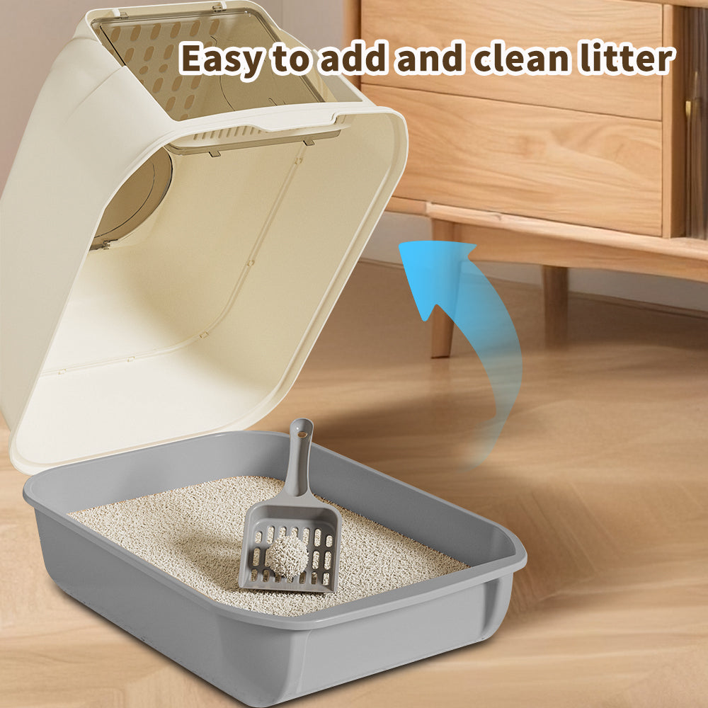 Double Door Cat Litter Box — Grey | Enclosed Hooded Litter Pan – gallery 8