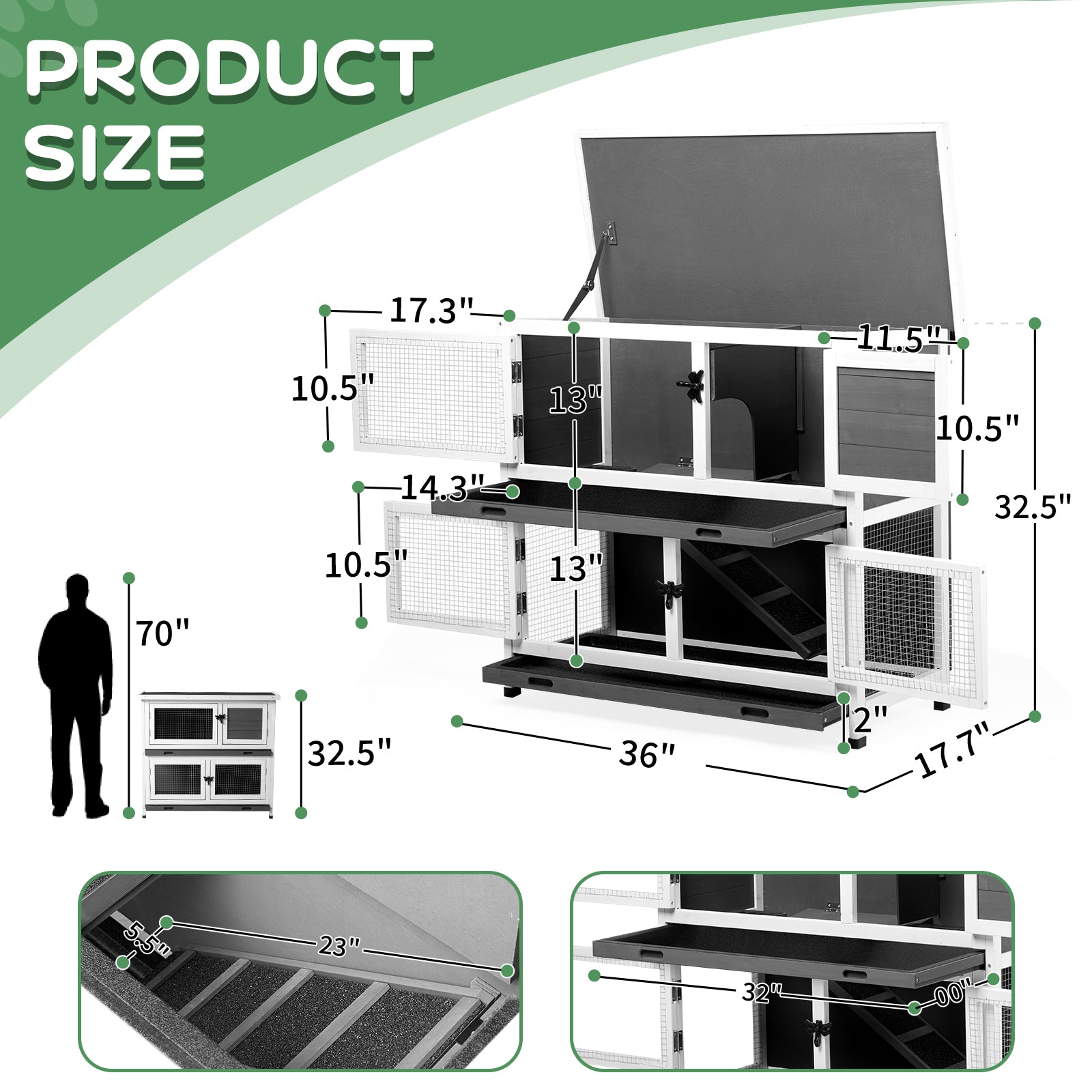 Mile High Life 2-story cedar chicken and rabbit hutch with pull-out tray — view 10