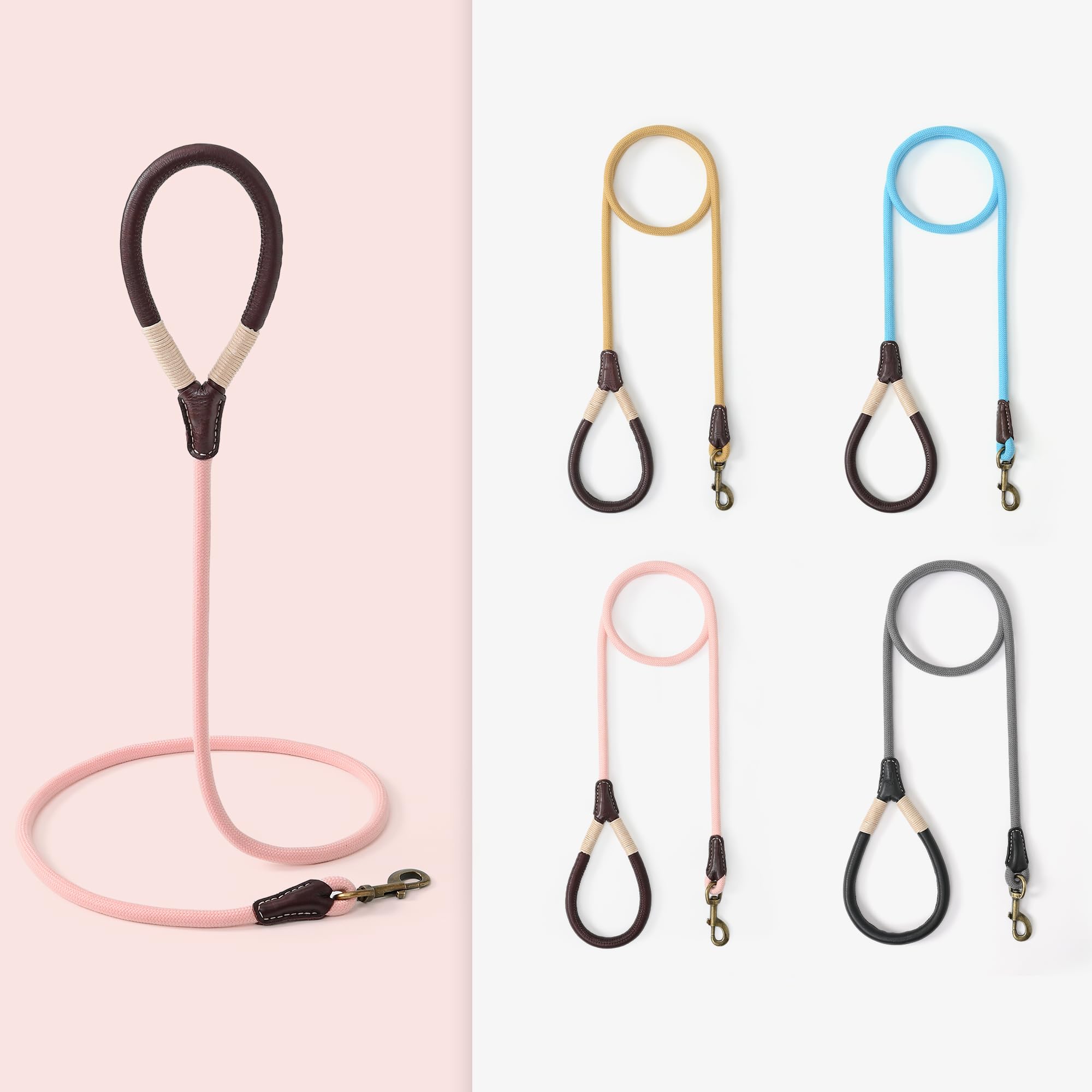 Mile High Life Dog Leash | Strong Rope Dog Leash w Soft Leather Wrapped Handle | 4/5/6 Feet Dog Leash w Heavy Duty Clasp | Rope Leash for Small Medium Large Dogs | Diameter 1/2"