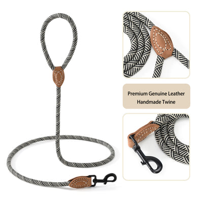 Mountain Climbing Dog Rope Leash with Metal Sturdy Clasp | Genuine Leather Tailored Connection with Strong Stitches