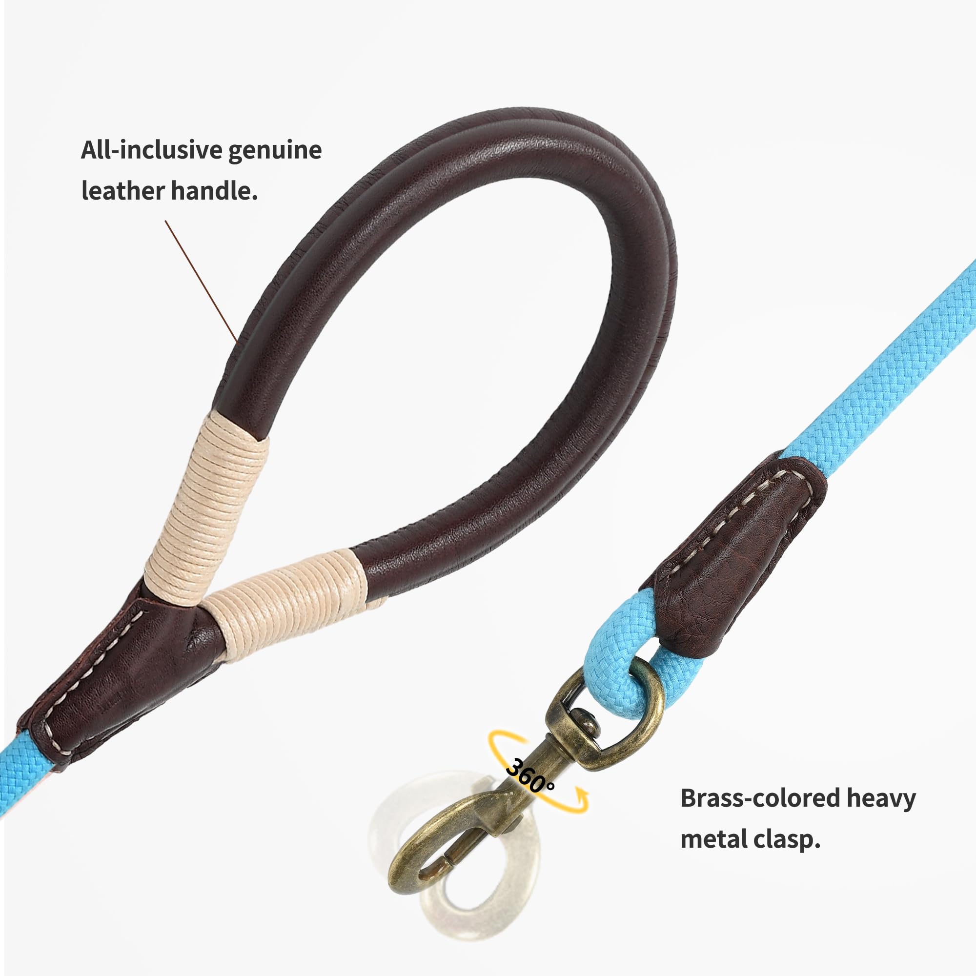 Mile High Life Dog Leash | Strong Rope Dog Leash w Soft Leather Wrapped Handle | 4/5/6 Feet Dog Leash w Heavy Duty Clasp | Rope Leash for Small Medium Large Dogs | Diameter 1/2"