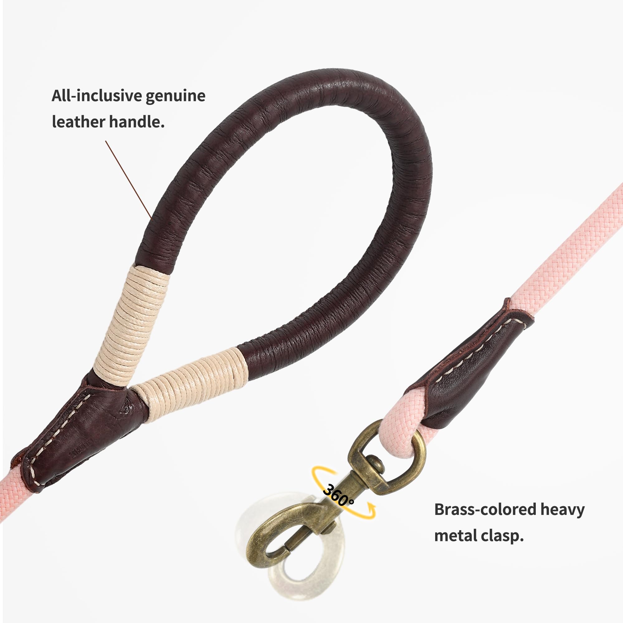Mile High Life Dog Leash | Strong Rope Dog Leash w Soft Leather Wrapped Handle | 4/5/6 Feet Dog Leash w Heavy Duty Clasp | Rope Leash for Small Medium Large Dogs | Diameter 1/2"