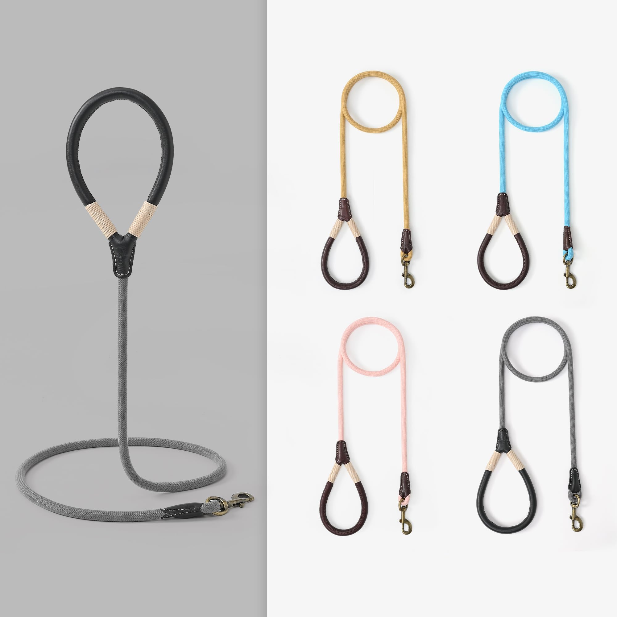 Mile High Life Dog Leash | Strong Rope Dog Leash w Soft Leather Wrapped Handle | 4/5/6 Feet Dog Leash w Heavy Duty Clasp | Rope Leash for Small Medium Large Dogs | Diameter 1/2"