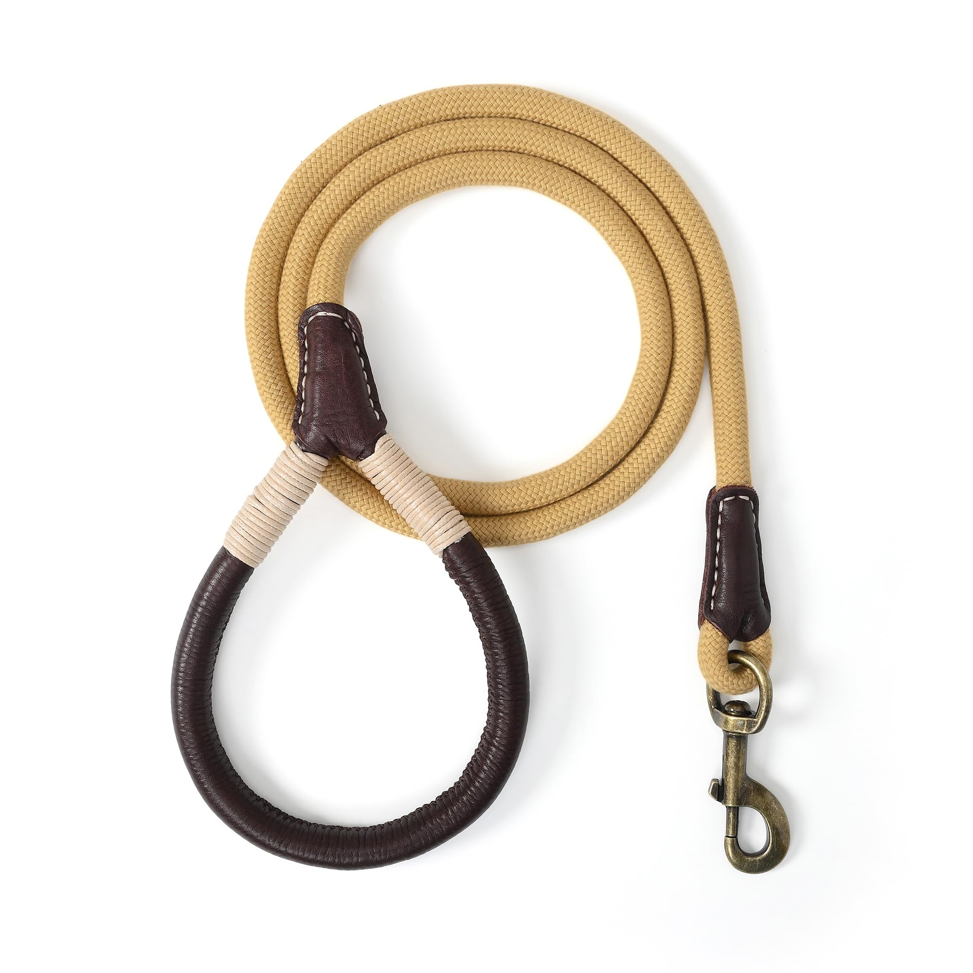 Mile High Life Dog Leash | Strong Rope Dog Leash w Soft Leather Wrapped Handle | 4/5/6 Feet Dog Leash w Heavy Duty Clasp | Rope Leash for Small Medium Large Dogs | Diameter 1/2"