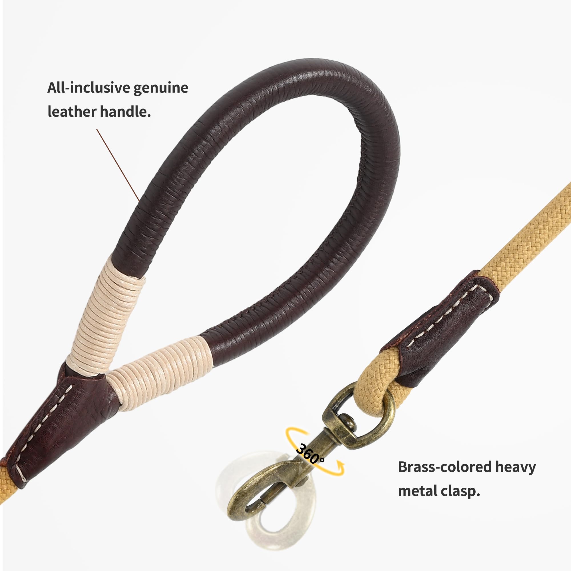 Mile High Life Dog Leash | Strong Rope Dog Leash w Soft Leather Wrapped Handle | 4/5/6 Feet Dog Leash w Heavy Duty Clasp | Rope Leash for Small Medium Large Dogs | Diameter 1/2"