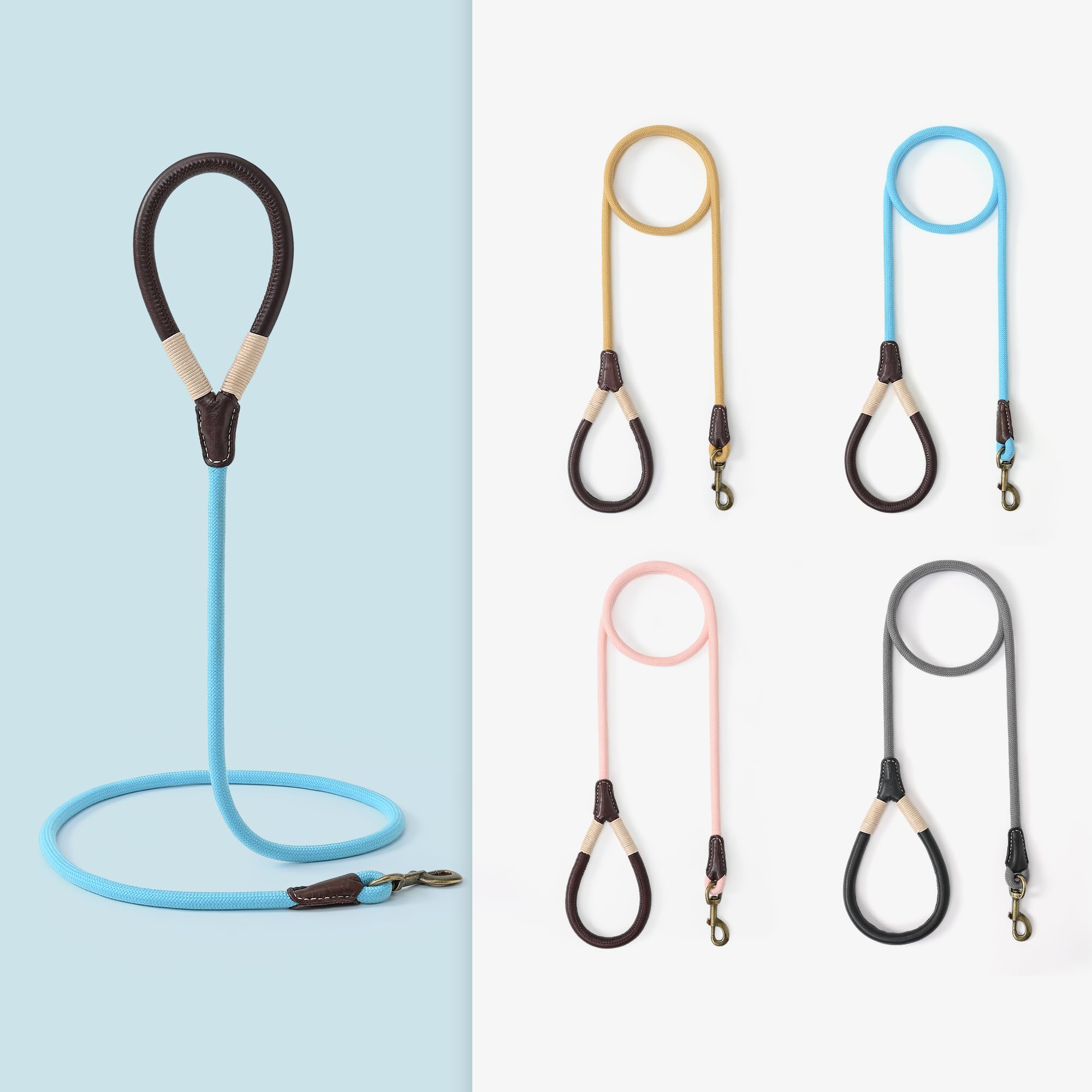 Mile High Life Dog Leash | Strong Rope Dog Leash w Soft Leather Wrapped Handle | 4/5/6 Feet Dog Leash w Heavy Duty Clasp | Rope Leash for Small Medium Large Dogs | Diameter 1/2"