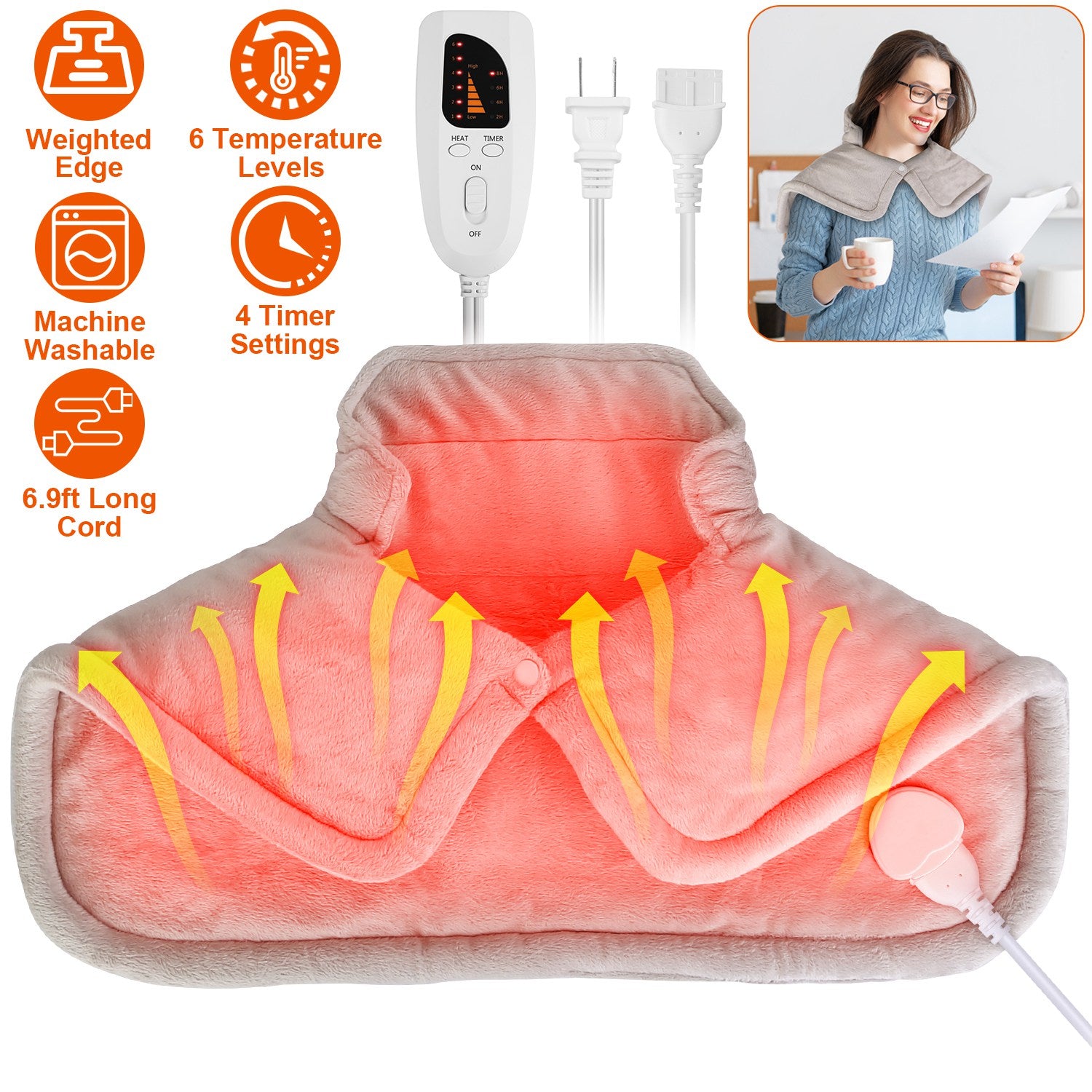 Large Weighted Heating Pad for Neck & Shoulders — 6 Heat / 4 Timer Modes – gallery 12