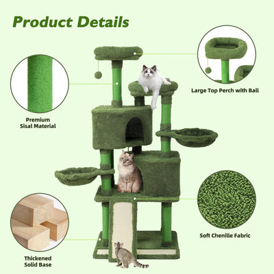 Mile High Life | Multi-Level Cat Tree Condo 58" for Large Cats | Hammock and Cactus Scratching Posts Tree for Kittens | Tall Cat Climbing Stand with Cute Hanging Ball & Toys for Play Houses