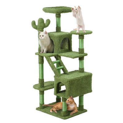 Mile High Life | Multi-Level Cat Tree Condo 58" for Large Cats | Hammock and Cactus Scratching Posts Tree for Kittens | Tall Cat Climbing Stand with Cute Hanging Ball & Toys for Play Houses