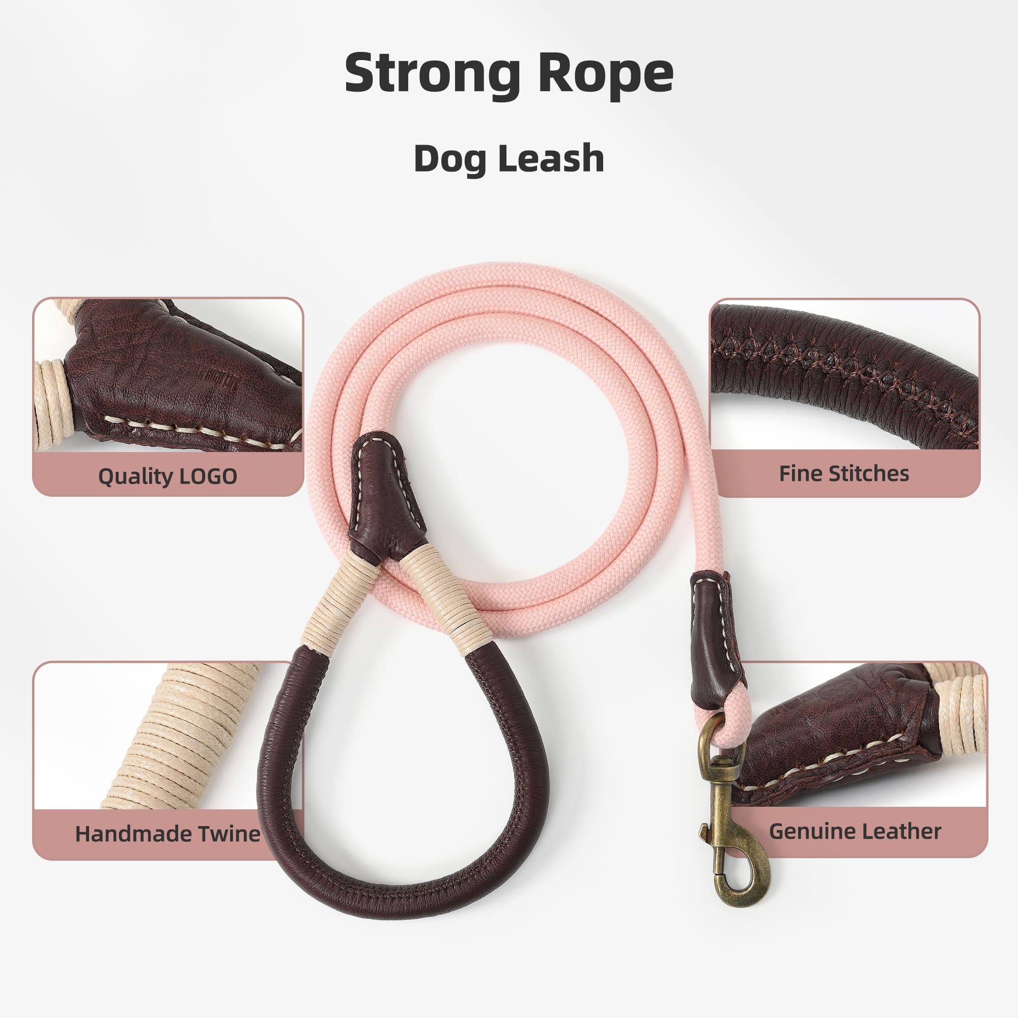 Mile High Life Dog Leash | Strong Rope Dog Leash w Soft Leather Wrapped Handle | 4/5/6 Feet Dog Leash w Heavy Duty Clasp | Rope Leash for Small Medium Large Dogs | Diameter 1/2"