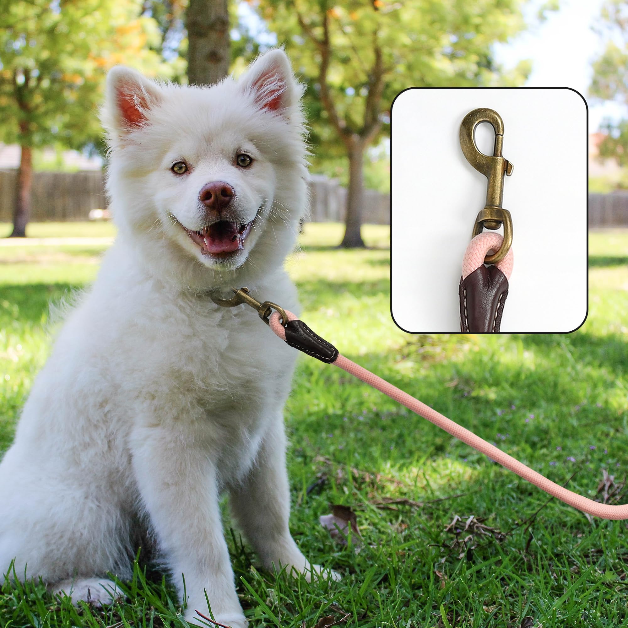 Mile High Life Dog Leash | Strong Rope Dog Leash w Soft Leather Wrapped Handle | 4/5/6 Feet Dog Leash w Heavy Duty Clasp | Rope Leash for Small Medium Large Dogs | Diameter 1/2"