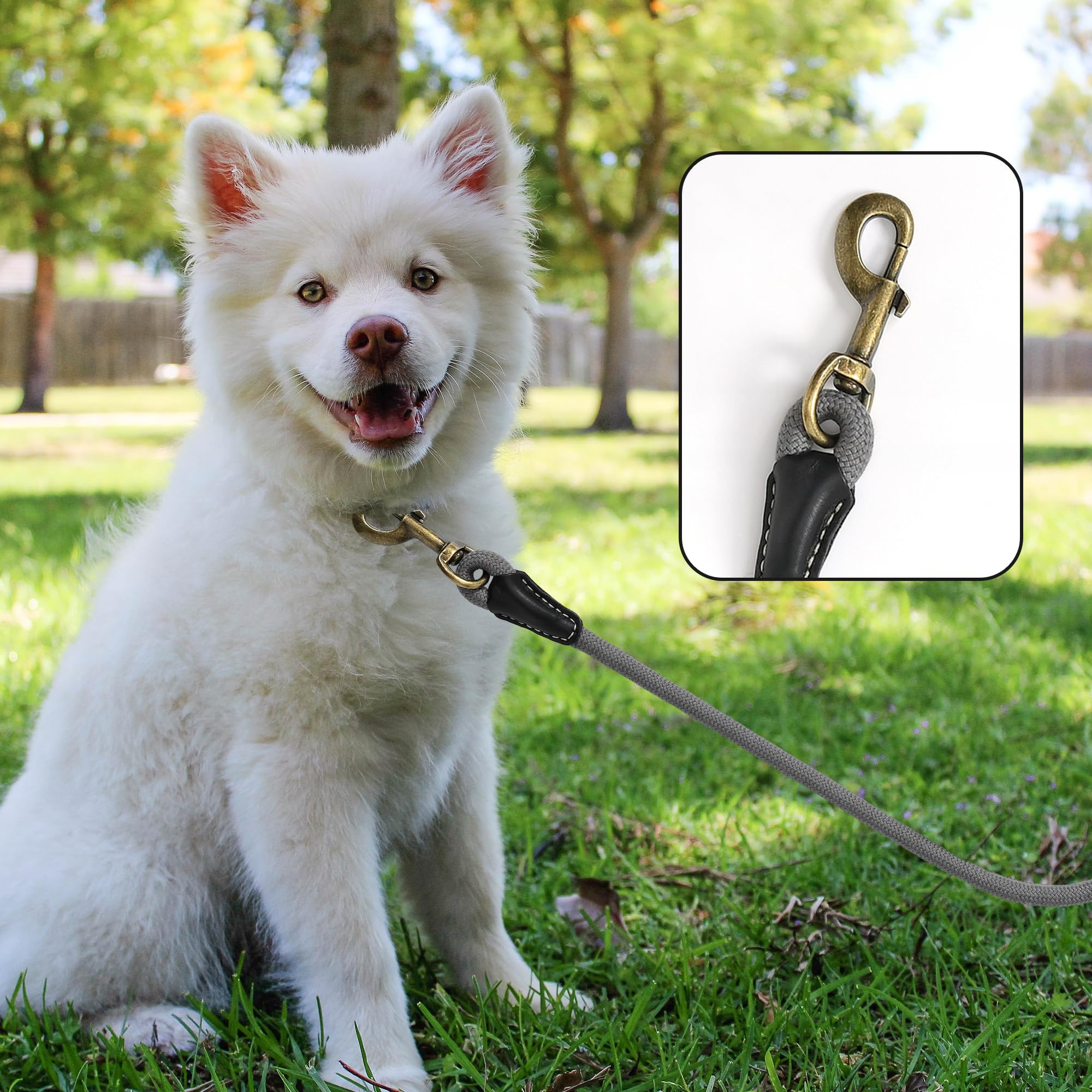 Mile High Life Dog Leash | Strong Rope Dog Leash w Soft Leather Wrapped Handle | 4/5/6 Feet Dog Leash w Heavy Duty Clasp | Rope Leash for Small Medium Large Dogs | Diameter 1/2"