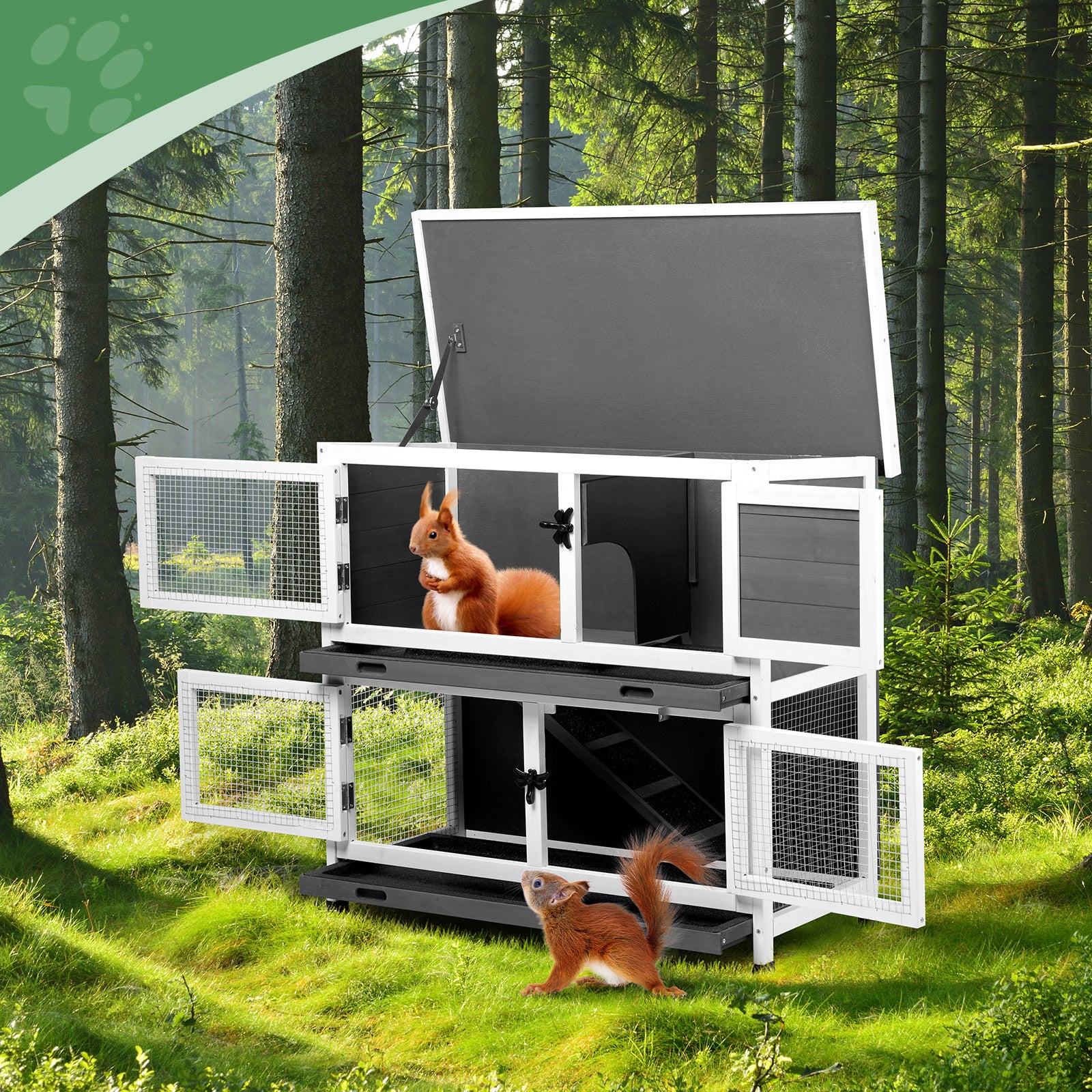 Mile High Life 2-story cedar chicken and rabbit hutch with pull-out tray — view 3