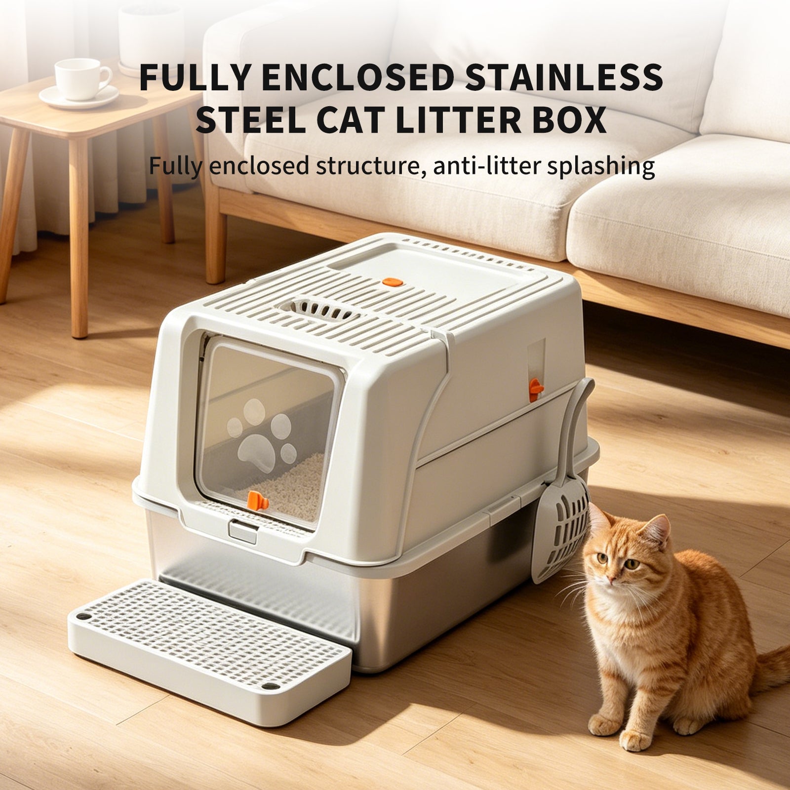 A15 Stainless Steel Cat Litter Box — Grey | Heavy-Duty Litter Pan – gallery 6