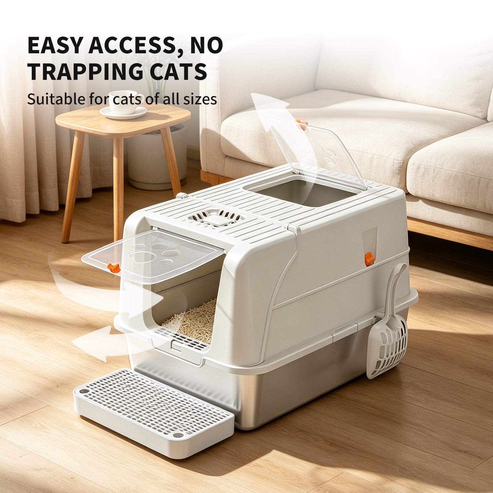 A15 Stainless Steel Cat Litter Box — Grey | Heavy-Duty Litter Pan – gallery 7