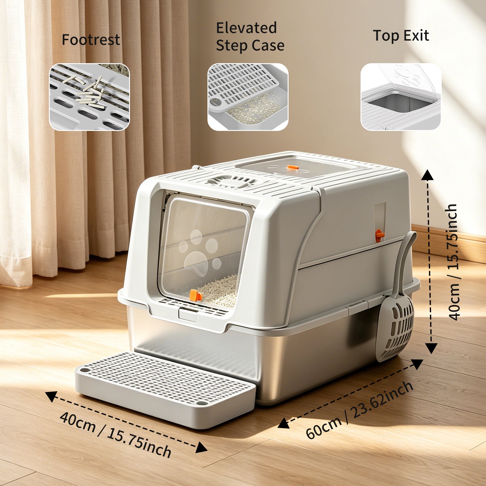A15 Stainless Steel Cat Litter Box — Grey | Heavy-Duty Litter Pan – gallery 12
