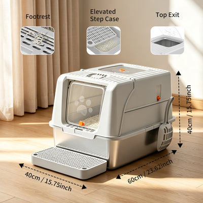 A15 Stainless Steel Cat Litter Box — Grey | Heavy-Duty Litter Pan – gallery 12